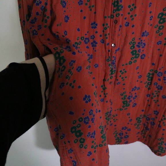 Natural Life Georgia Cotton Gauze Shirt Dress XL Floral Coral Long Sleeve Boho - Picture 6 of 8